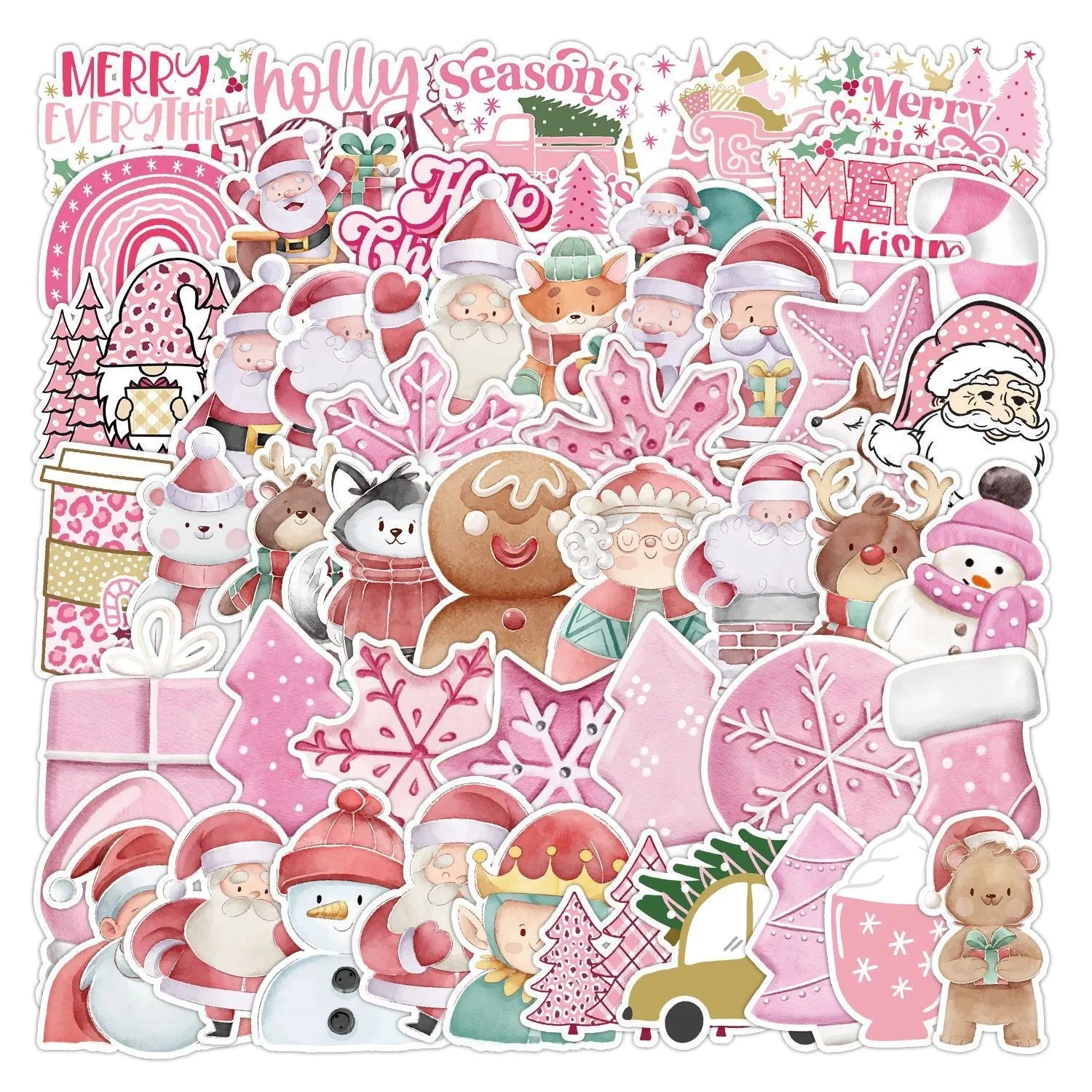 50 waterproof Christmas stickers with cute designs ranging 4-8cm for car phone decoration