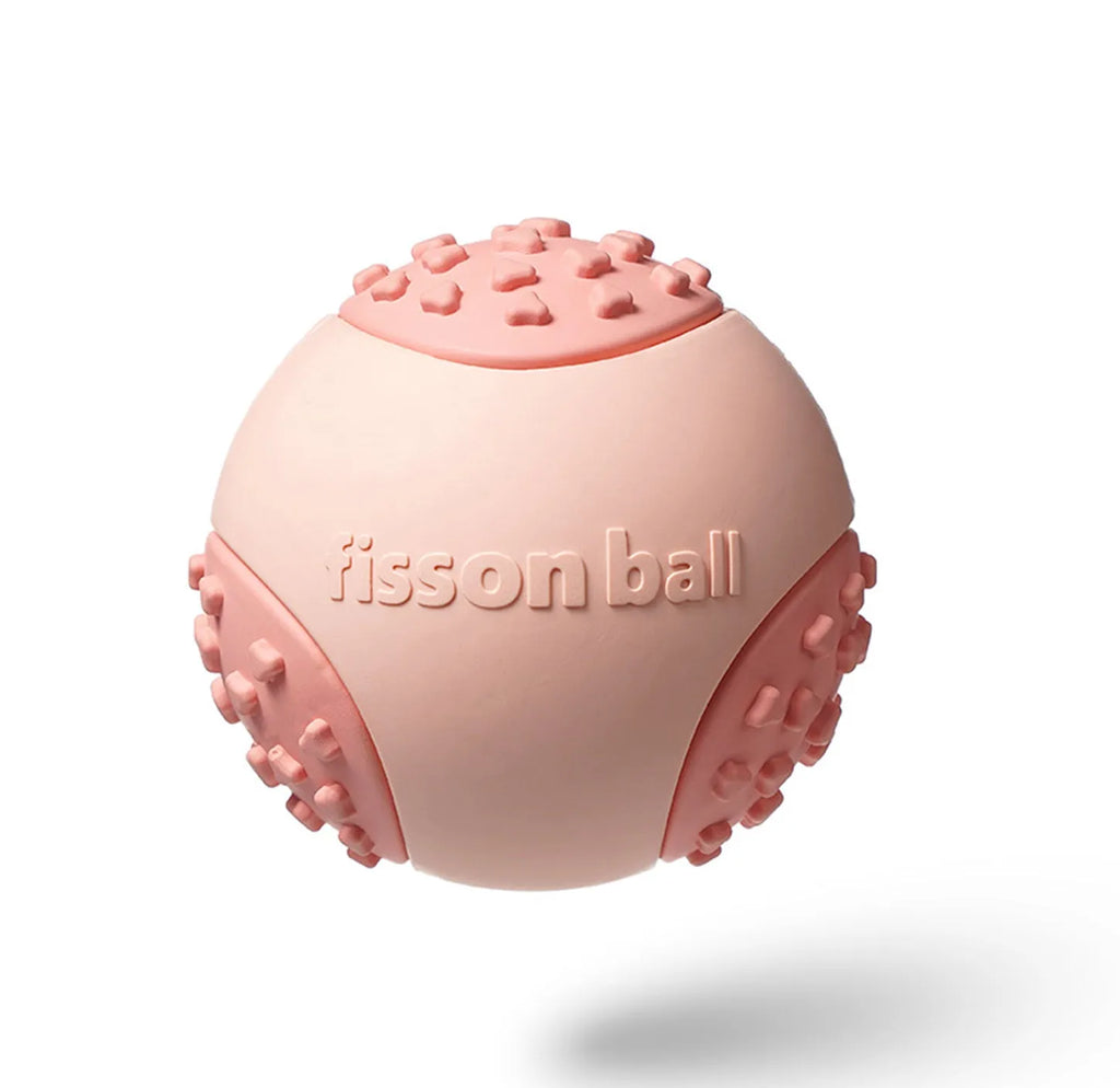 Green rolling ball dog toy for small medium dogs showing 64mm diameter scale