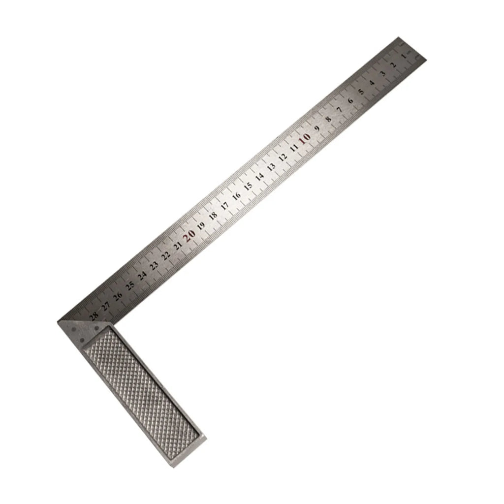 Two red metal combination angle rulers with metric markings in transparent protective bag