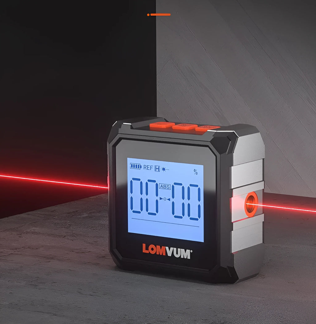 Digital laser infrared woodworking tape measure with alloy casing and backlit display.