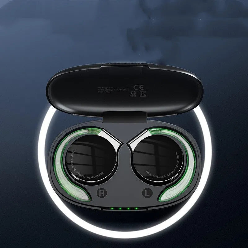 Black and white sports wireless Bluetooth earphones with in-ear design.