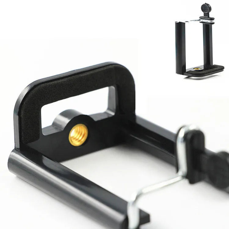 Black plastic U-shaped mobile phone clip holder with mounting bracket for hands-free use