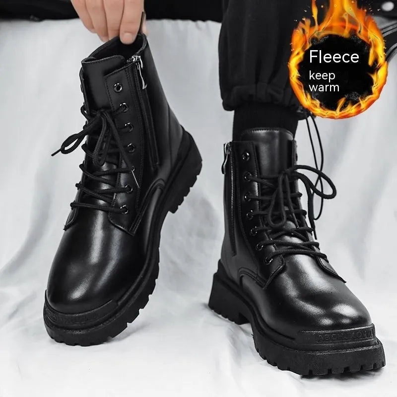Men's mid-top British leather boots in black and brown colours with rubber soles