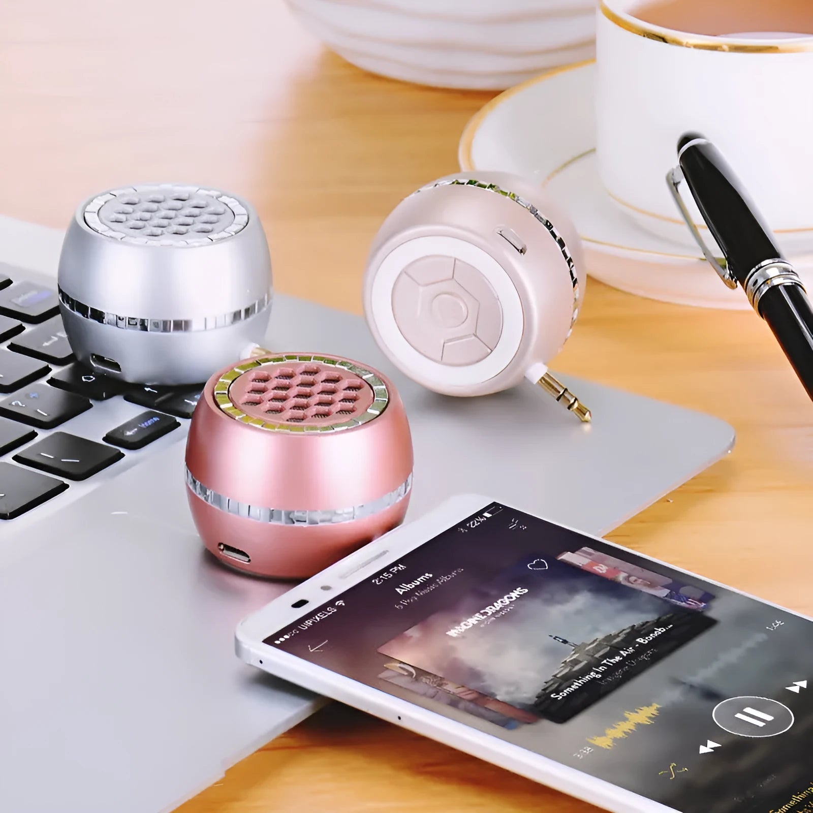 Universal external amplifier speaker in black, local gold, or rose gold finish.