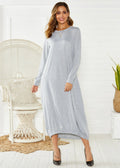 Black loose lantern dress with lace-up crew neck detail on a hanger.