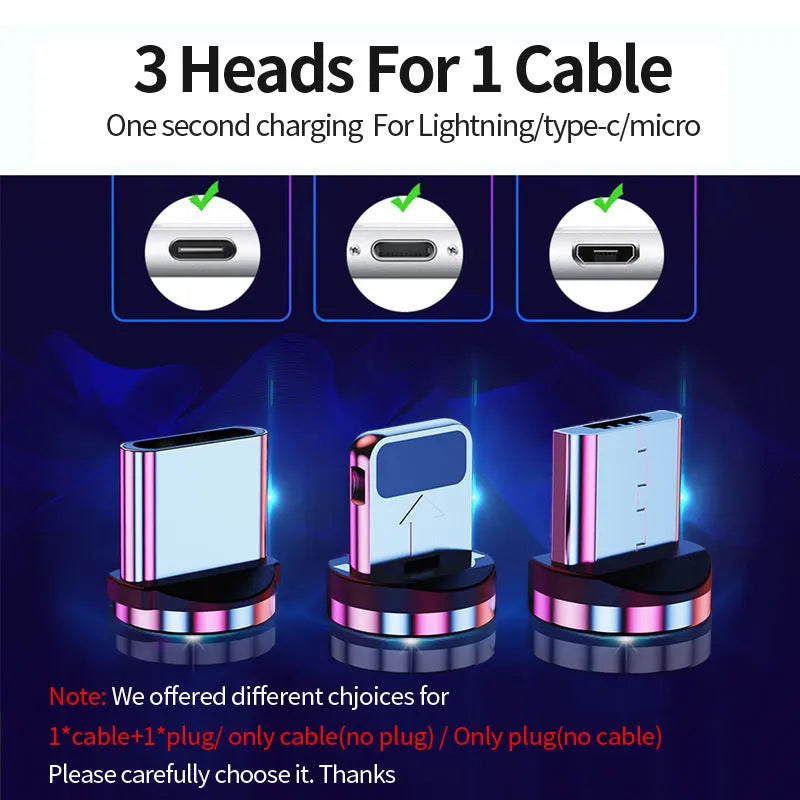 Magnetic data cable with detachable magnetic heads for Android Apple and TYPE-C devices in black red silver colours