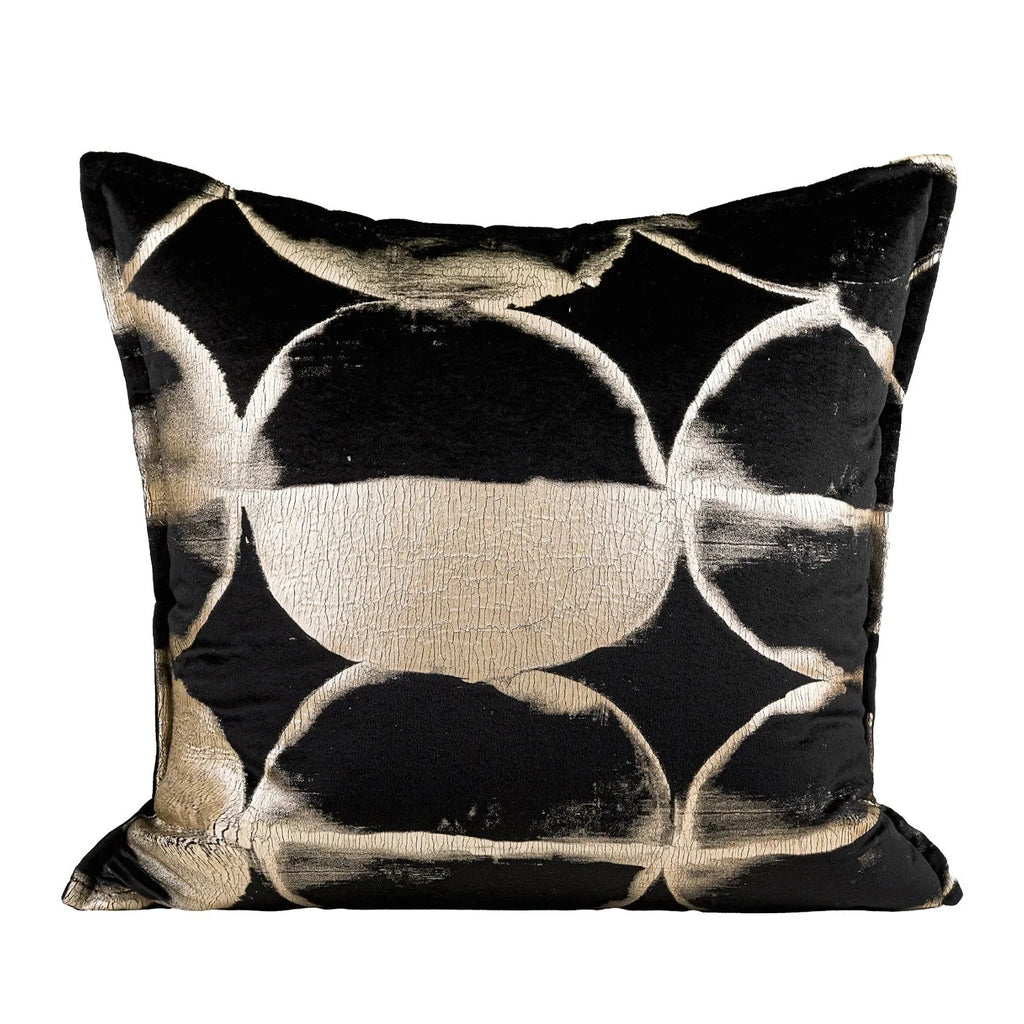 Black gold abstract pattern cushion pillow with removable cover in three size options