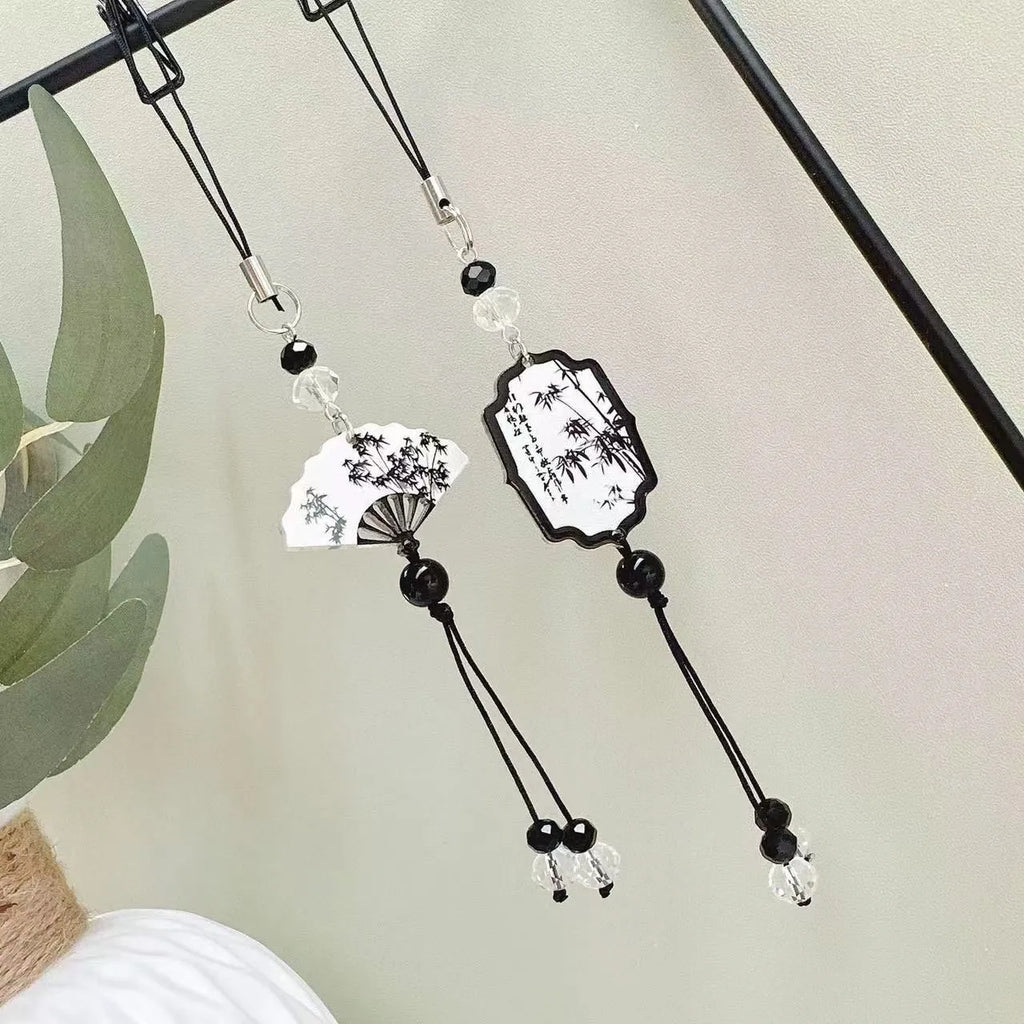 Guofeng pendant keychain with Chinese style floral bead decoration for schoolbags