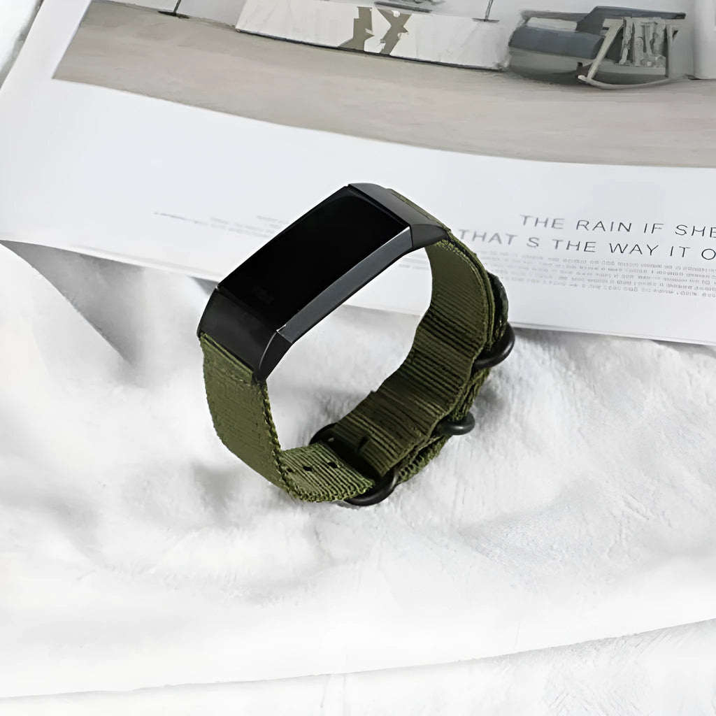 Army Green woven nylon three-ring buckle replacement strap for Fitbit Charge fitness tracker