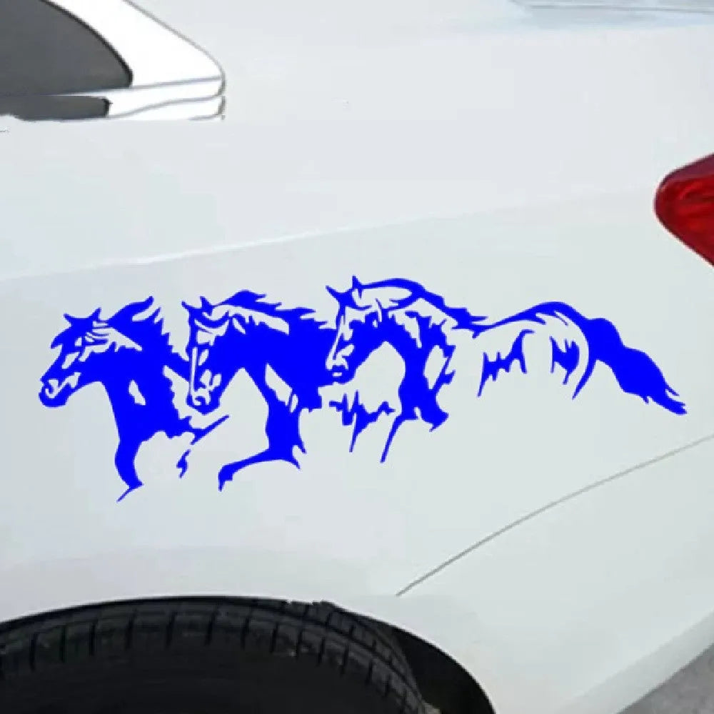 Three Horses car decal sticker shown in black, 25 centimetres wide by 8 centimetres tall.