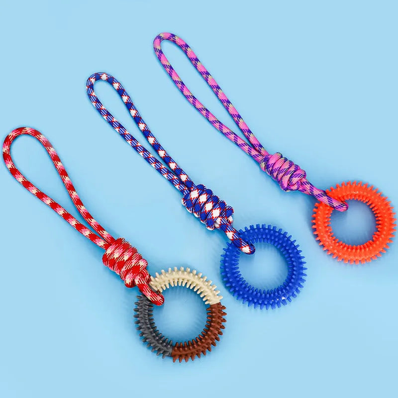 43cm blue braided rope dog toy with knots for teething and interactive play