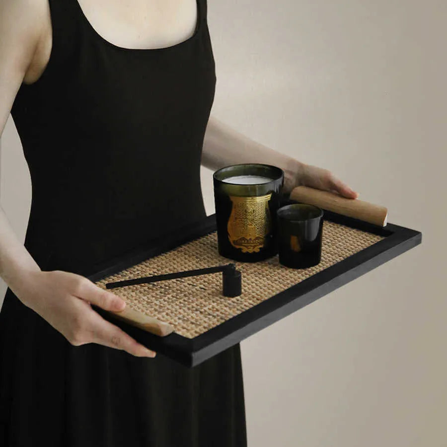 Pine wood serving tray with a separate compartment, shown in small and large size options