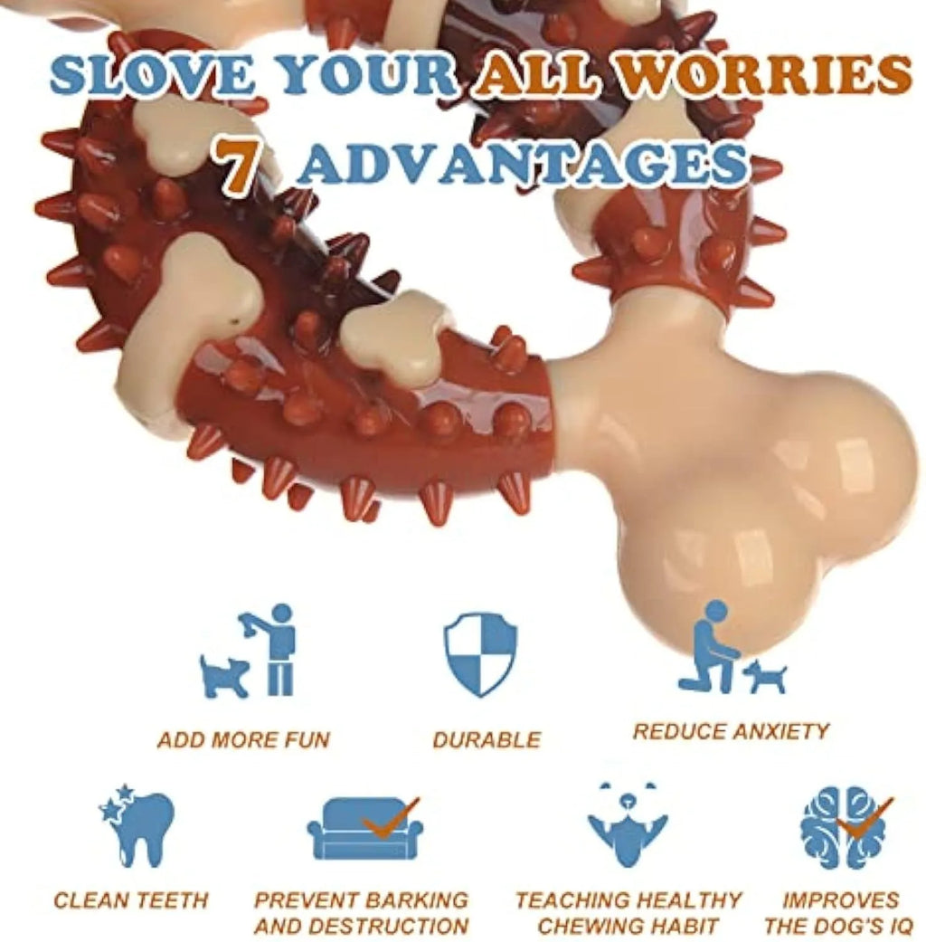 Natural rubber bone-shaped dog molar toy for teeth cleaning and anxiety relief in two size options