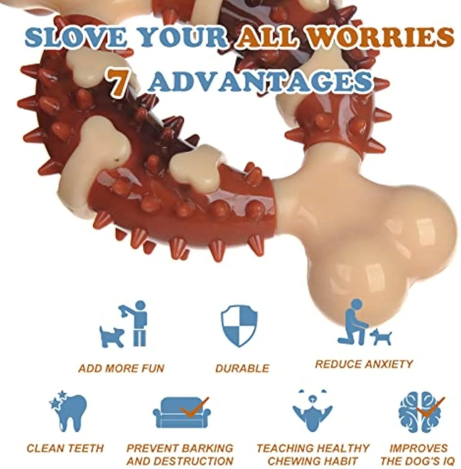 Natural rubber bone-shaped dog molar toy for teeth cleaning and anxiety relief in two size options