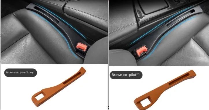 Black plastic car seat gap storage organiser box with a handle.