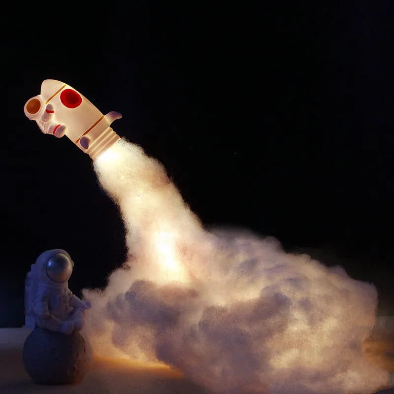 DIY astronaut rocket night light kit components with LED string lights and 19cm circular base