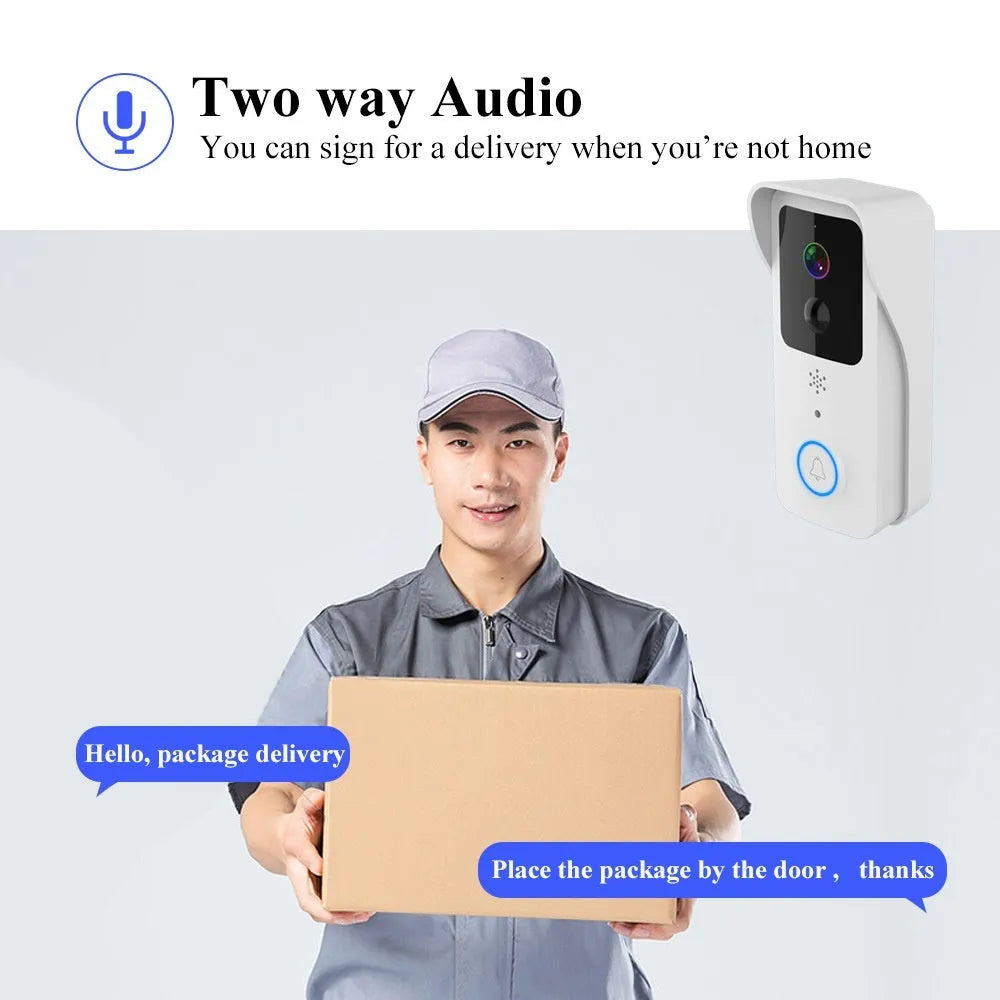 Smart home waterproof HD visual doorbell with intercom on a white or black doodle board mount.