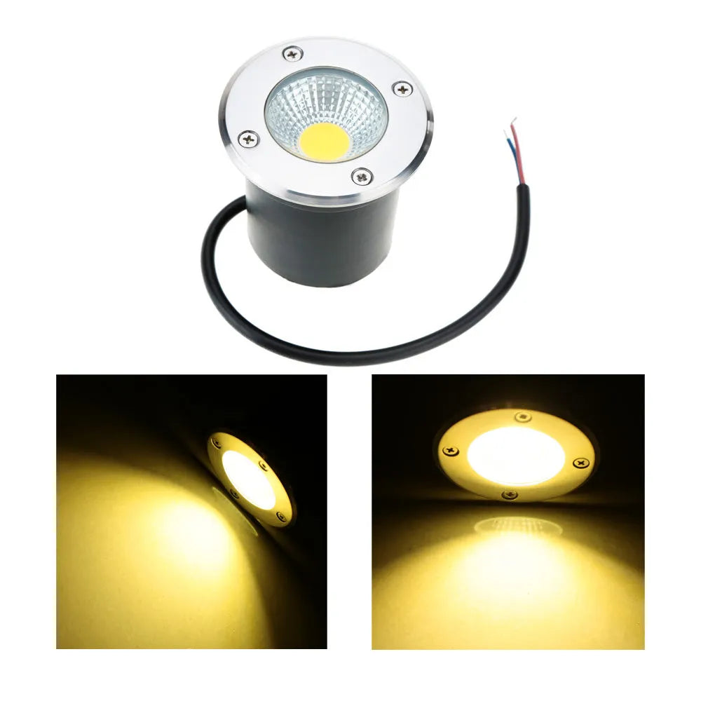 Round black LED COB underground light with stainless steel cover and tempered glass lens for outdoor garden lighting