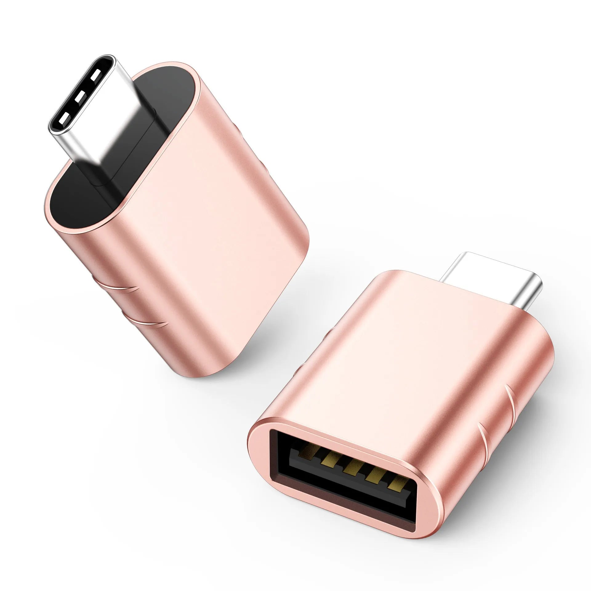 USB C male to USB A female adapter converter with metallic zinc alloy shell.