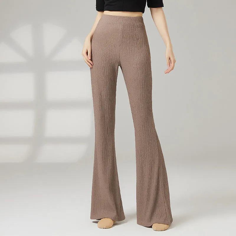 Women's classical dance practice pants in beige apricot colour showing front and back views