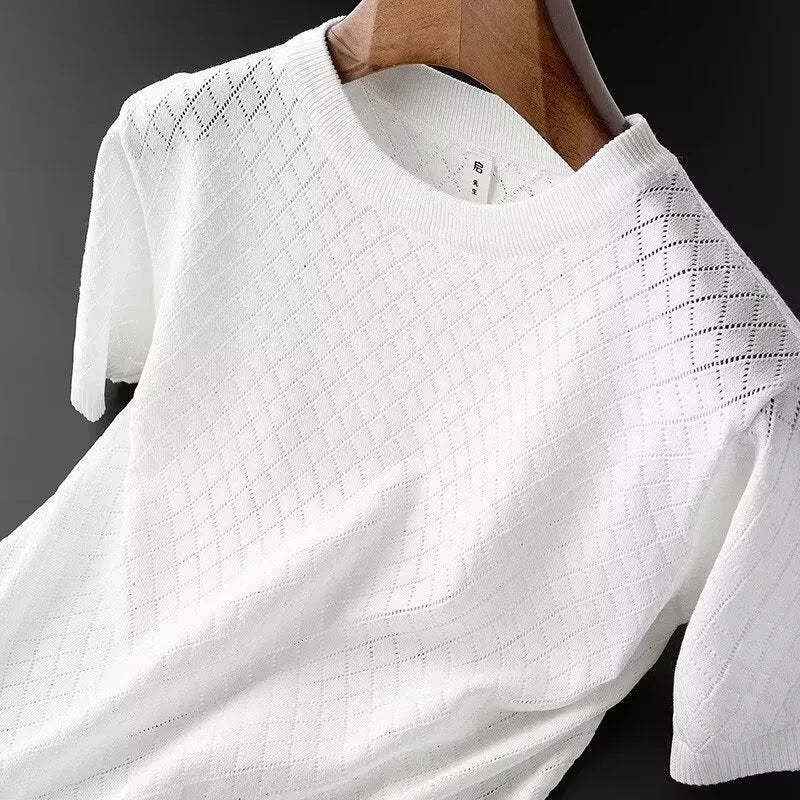 Men's Korean style V-neck cut-out t-shirt in black and white colour options