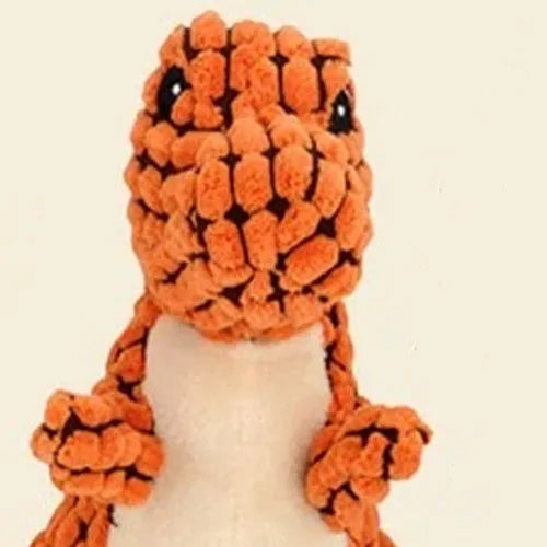 Interactive dog toy with sound features for bite-resistant chewing, available in grey, green, or orange colours.