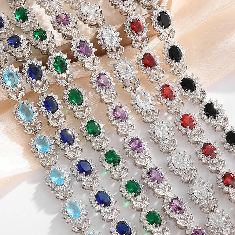 Simple women's bracelet with inlaid zircon stone on an adjustable electroplated alloy band.