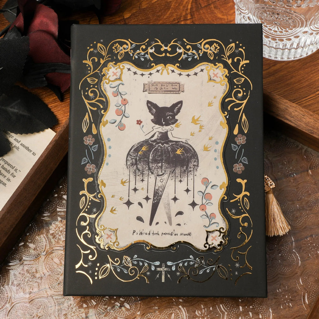 Gothic style A5 notebook with retro animal artwork in three cover colour options