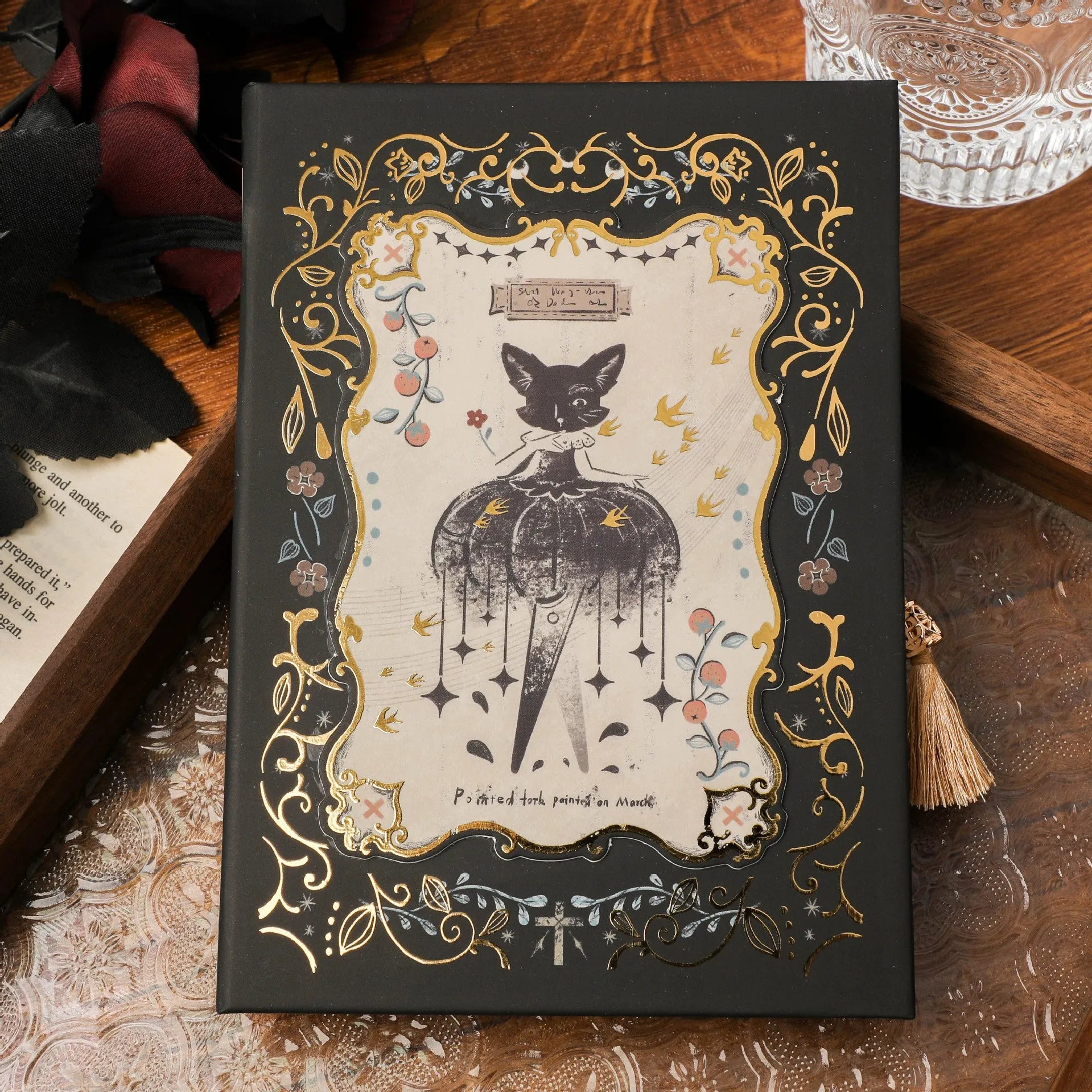 Gothic style A5 notebook with retro animal artwork in three cover colour options