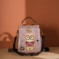 Cartoon bear female large capacity retro sling backpack in creamy-white with sewing line detail