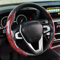 Peach wood grain artificial leather steering wheel sleeve with card pocket for 38cm diameter wheels