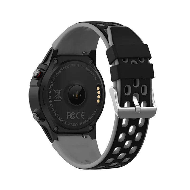 Sports smart watch with blue silicone strap and 1.3-inch screen displaying health metrics.