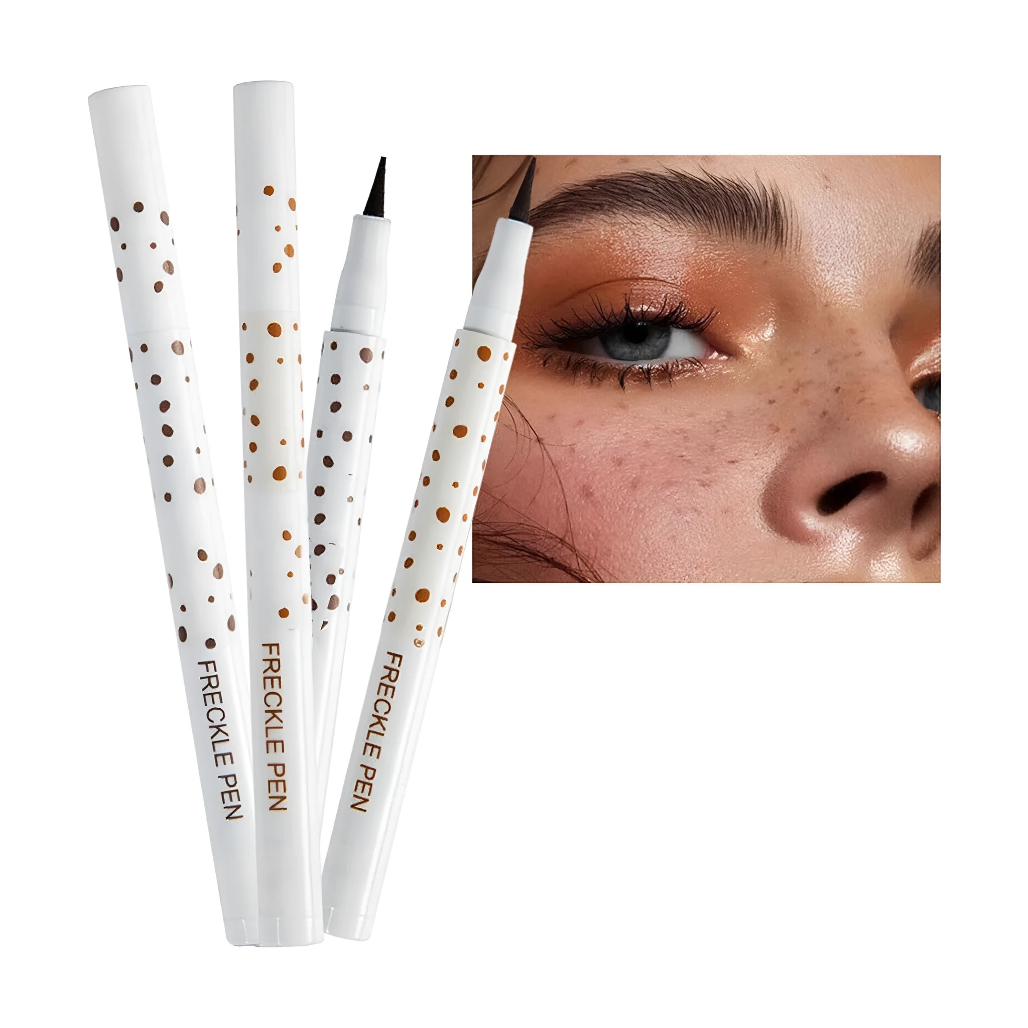 Dark brown cosmetic freckle pen with a precision tip for natural-looking face and body makeup.