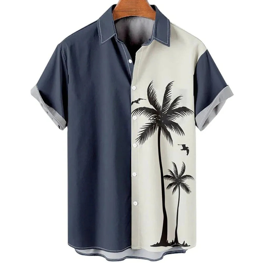 Men's slim fit floral print beach shirt in polyester with short sleeves