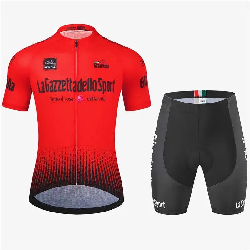 Loop pattern cycling clothing set with short sleeve jersey and matching shorts