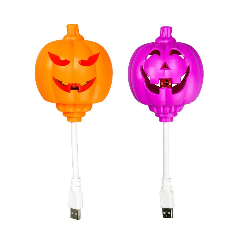 Pumpkin-shaped decorative lamp with USB cable for purple or yellow ambient lighting