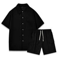 Polyester elastic waist shorts two-piece set in beige colour showing short sleeve top and shorts