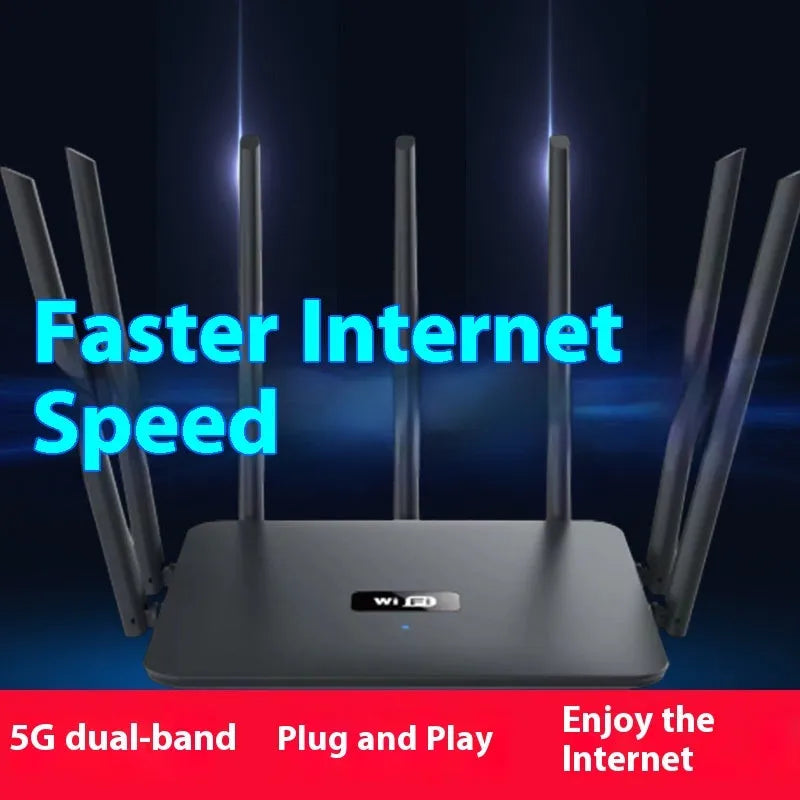 Black and white dual-band 5G Gigabit router with whole-home Wi-Fi coverage