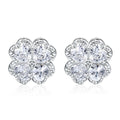 925 silver zircon earrings with heart and four-leaf clover design in white gold colour finish