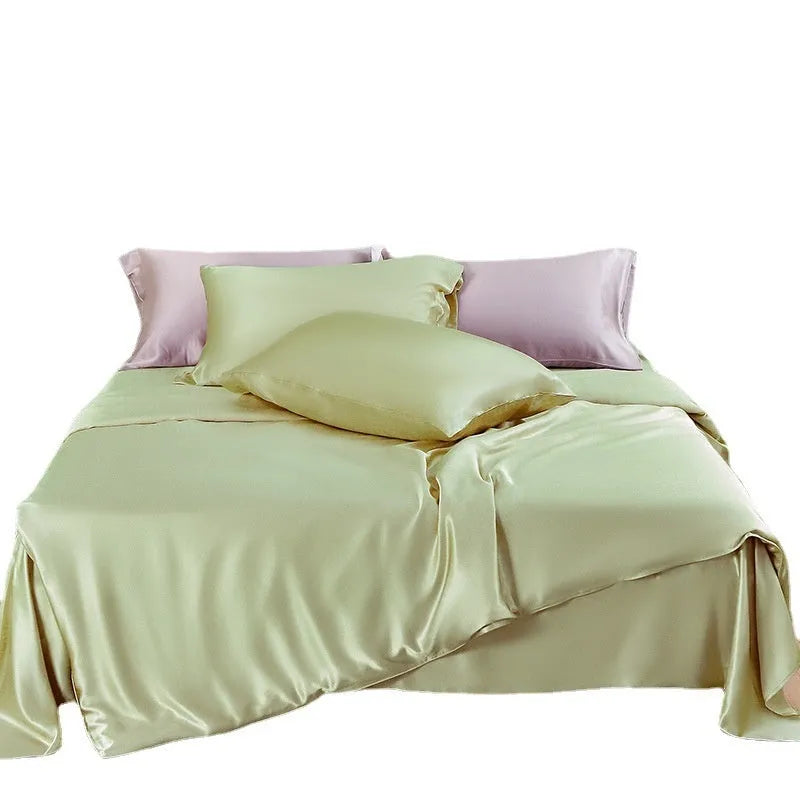 Double-sided silk duvet cover in lotus pink colour showing plain weave texture