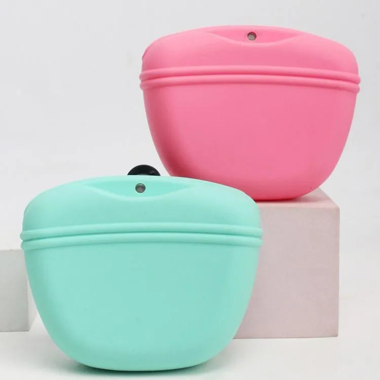 Silicone dog treat training waist bag with clip and magnetic closure in assorted colours