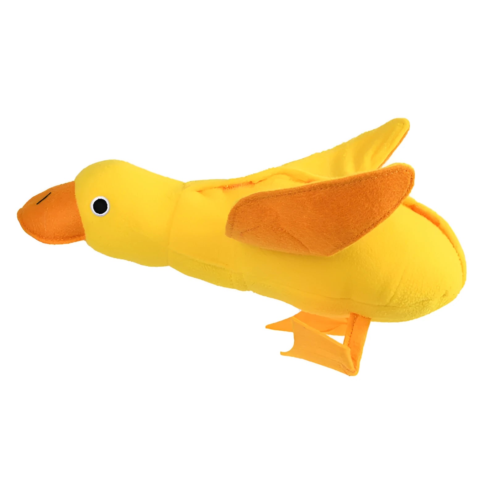 Yellow duck plush dog toy with a barking sound module for treat-dispensing play