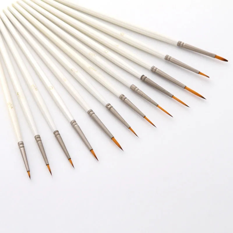 Pearl white 12-piece fluorescent marker brush set in a solid wood holder for watercolour and acrylic painting.
