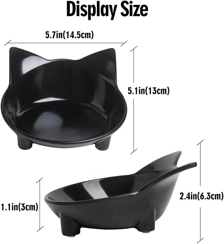 Shallow black melamine cat bowl with non-slip rubber base for whisker fatigue reduction