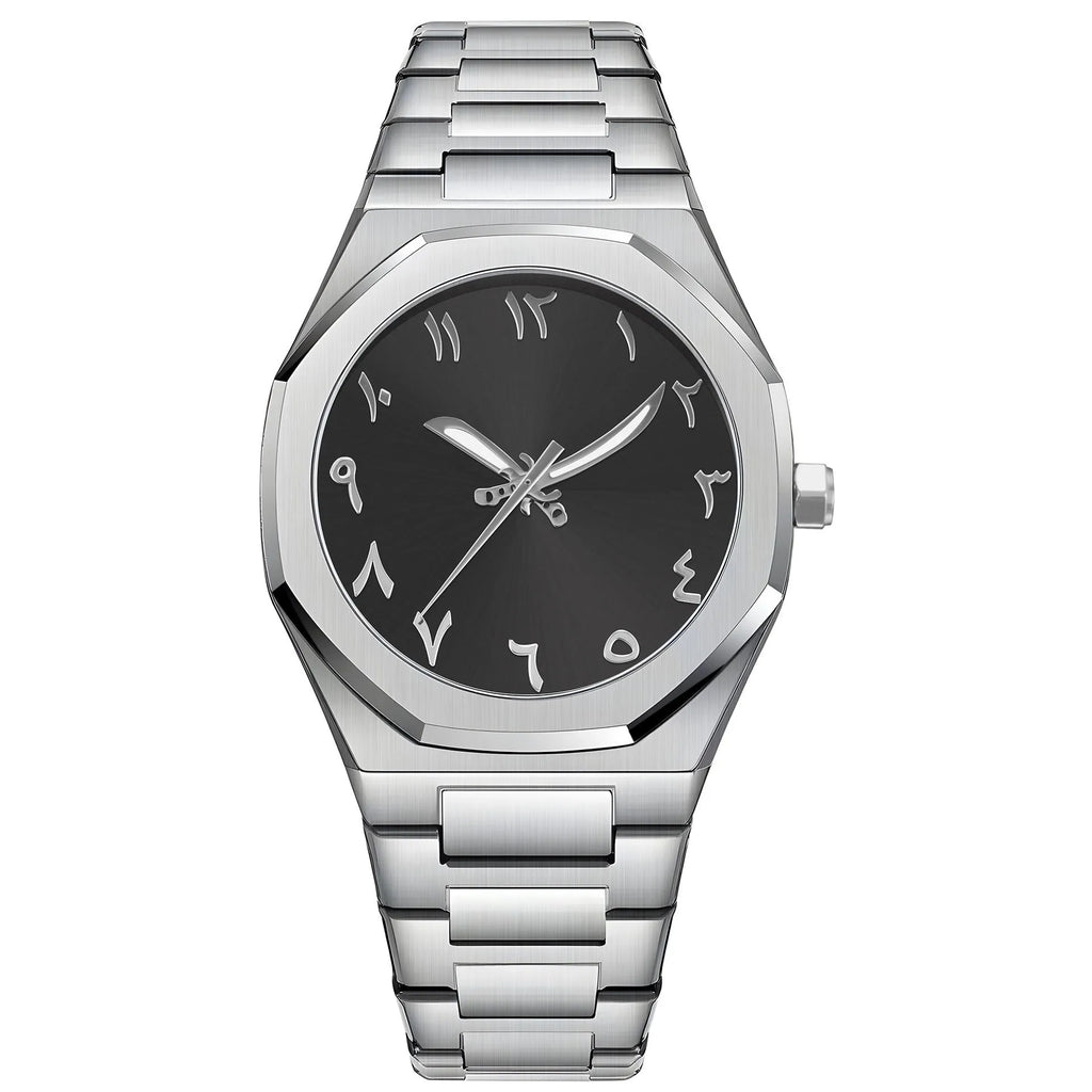 Men's business casual watch with stainless steel band and quartz movement in three colour options
