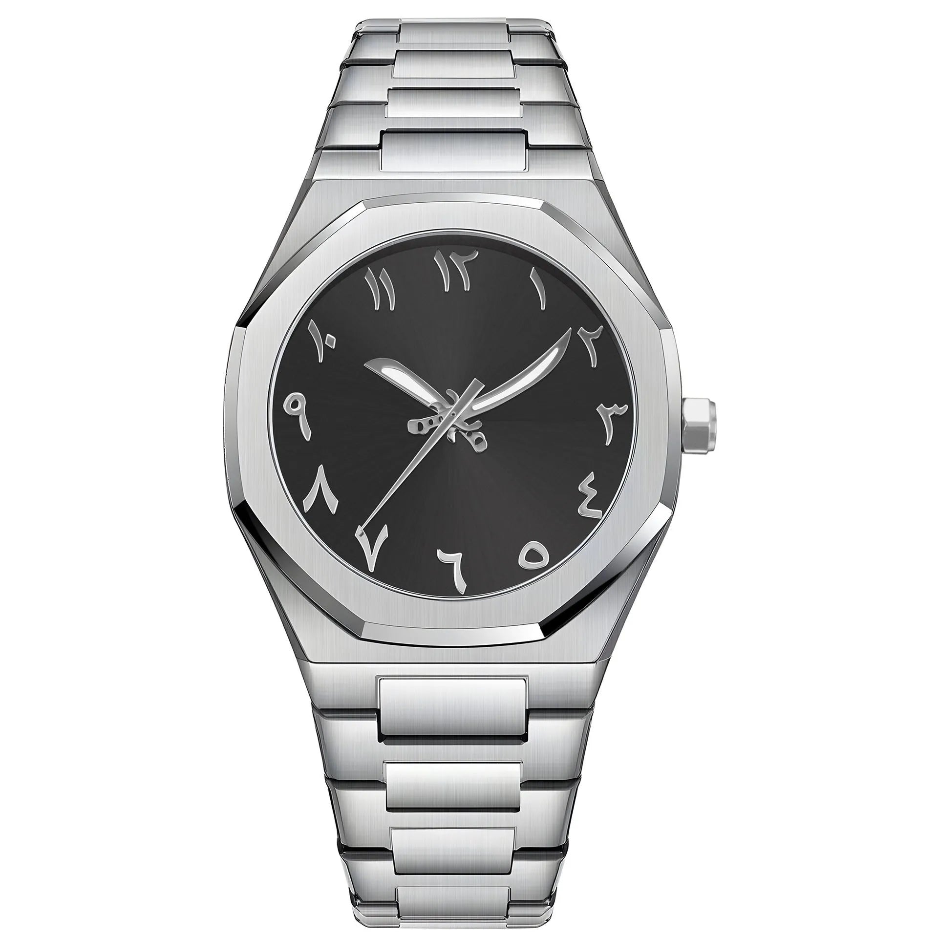 Men's business casual watch with stainless steel band and quartz movement in three colour options