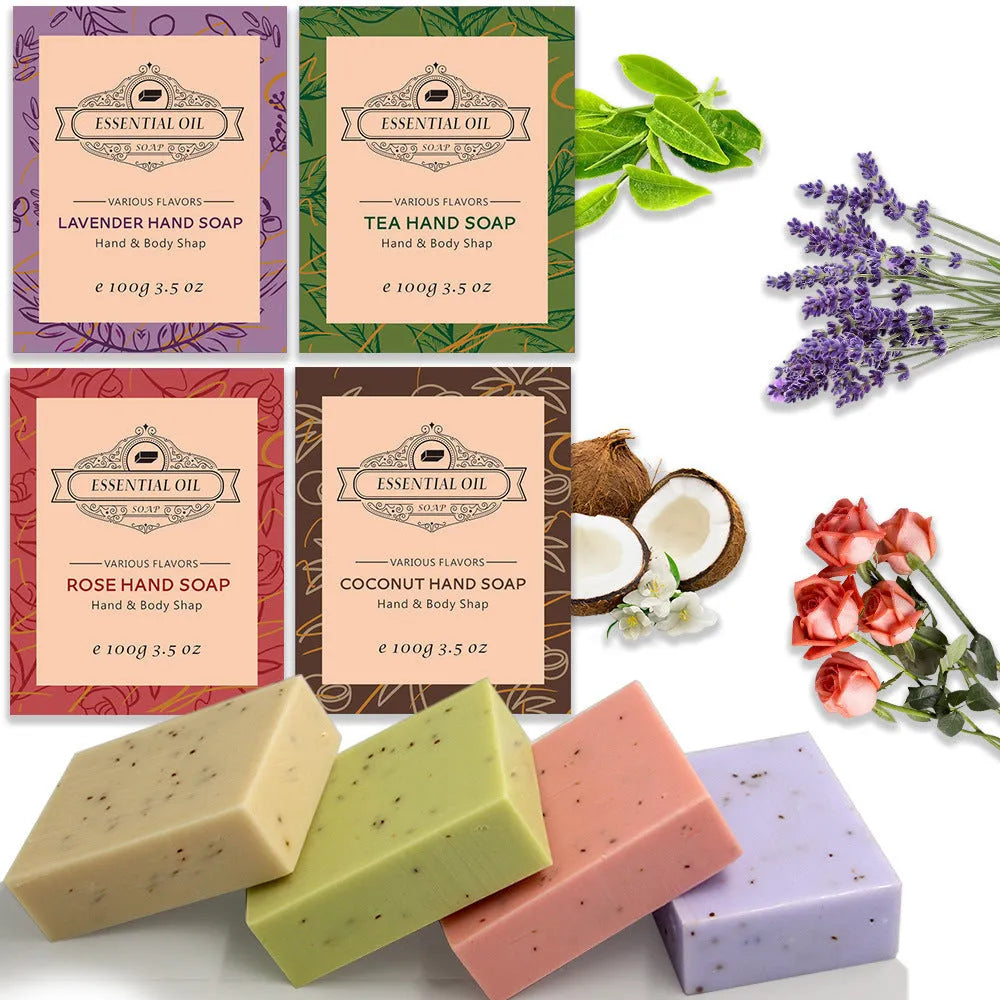 Handmade essential oil soap bar with frosted cleansing formula in five fragrance options