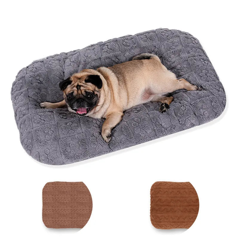 Flannel pet bed in gray colour, soft plush sofa style for dogs and cats