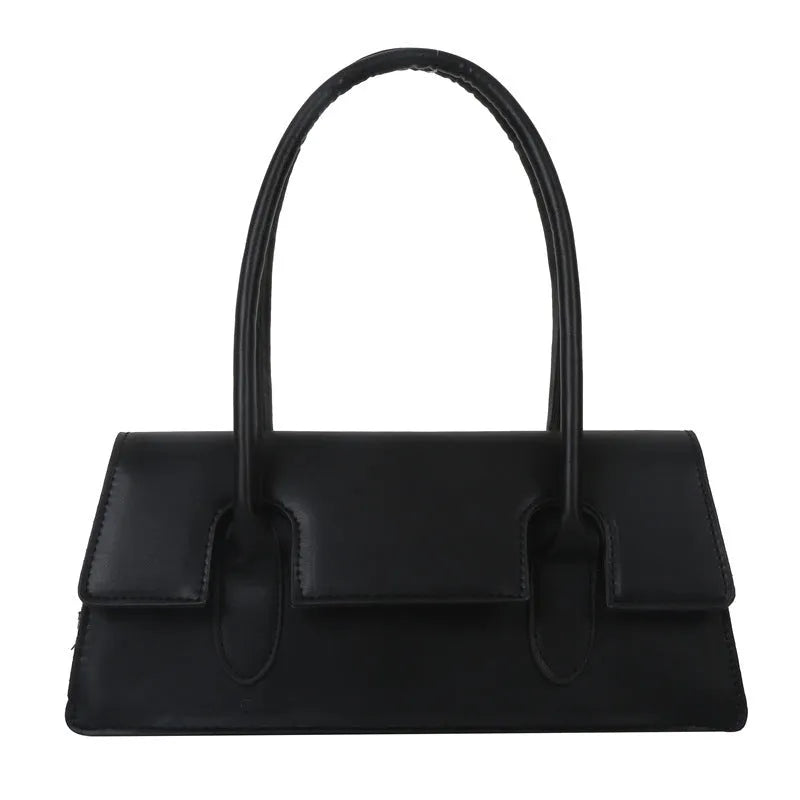 Women's small horizontal square shoulder bag in PU leather with stitching details