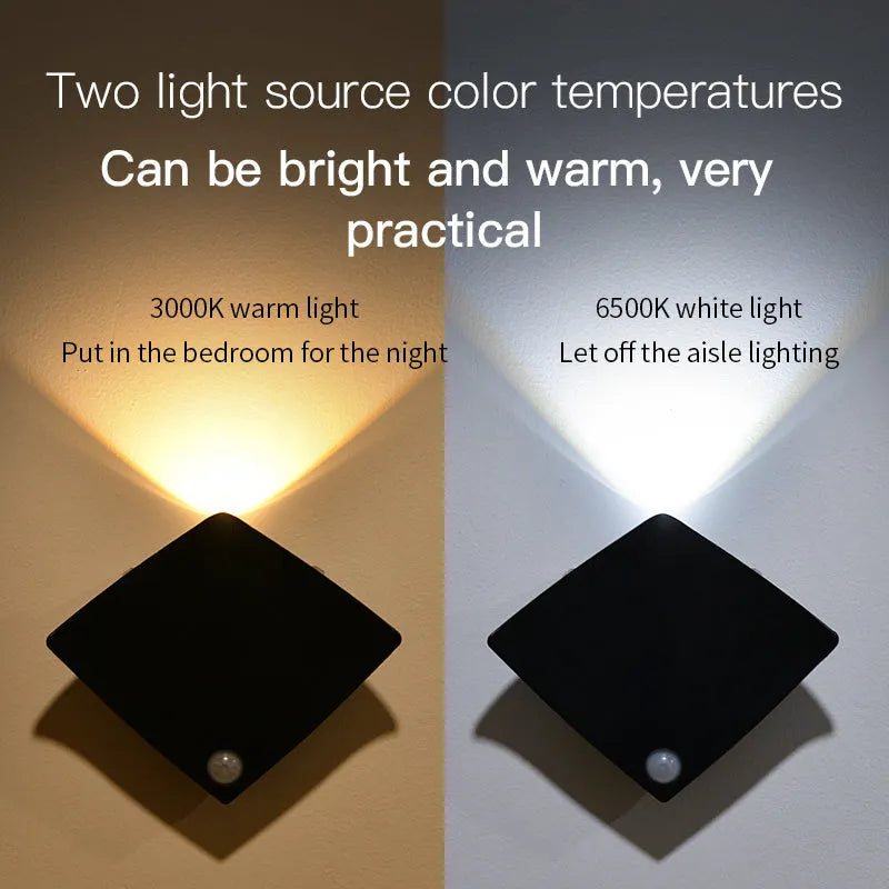 Wireless USB rechargeable wall lamp with human body sensor, ABS construction, black with yellow light, 92x42x92mm